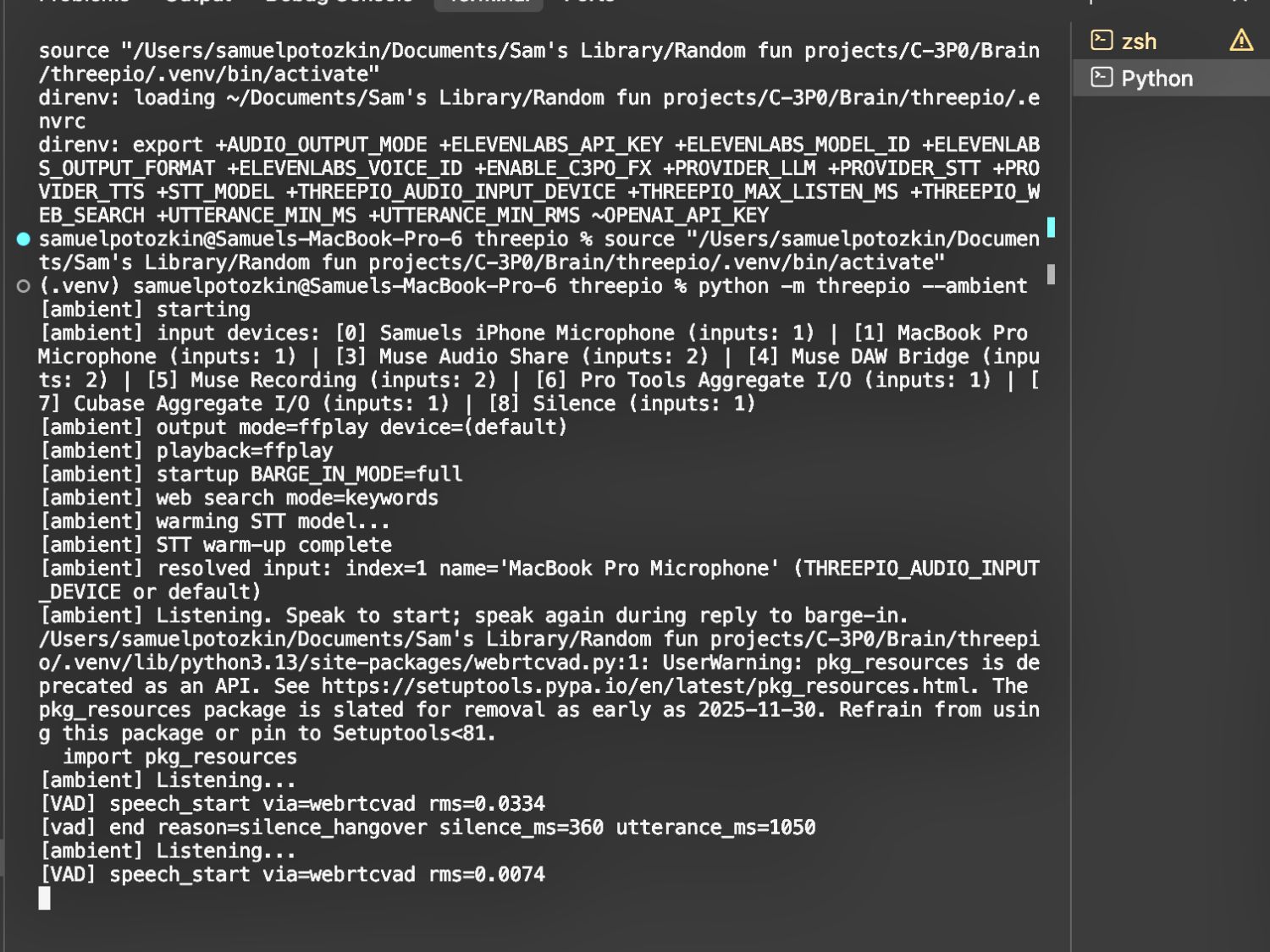 Terminal code interaction loop