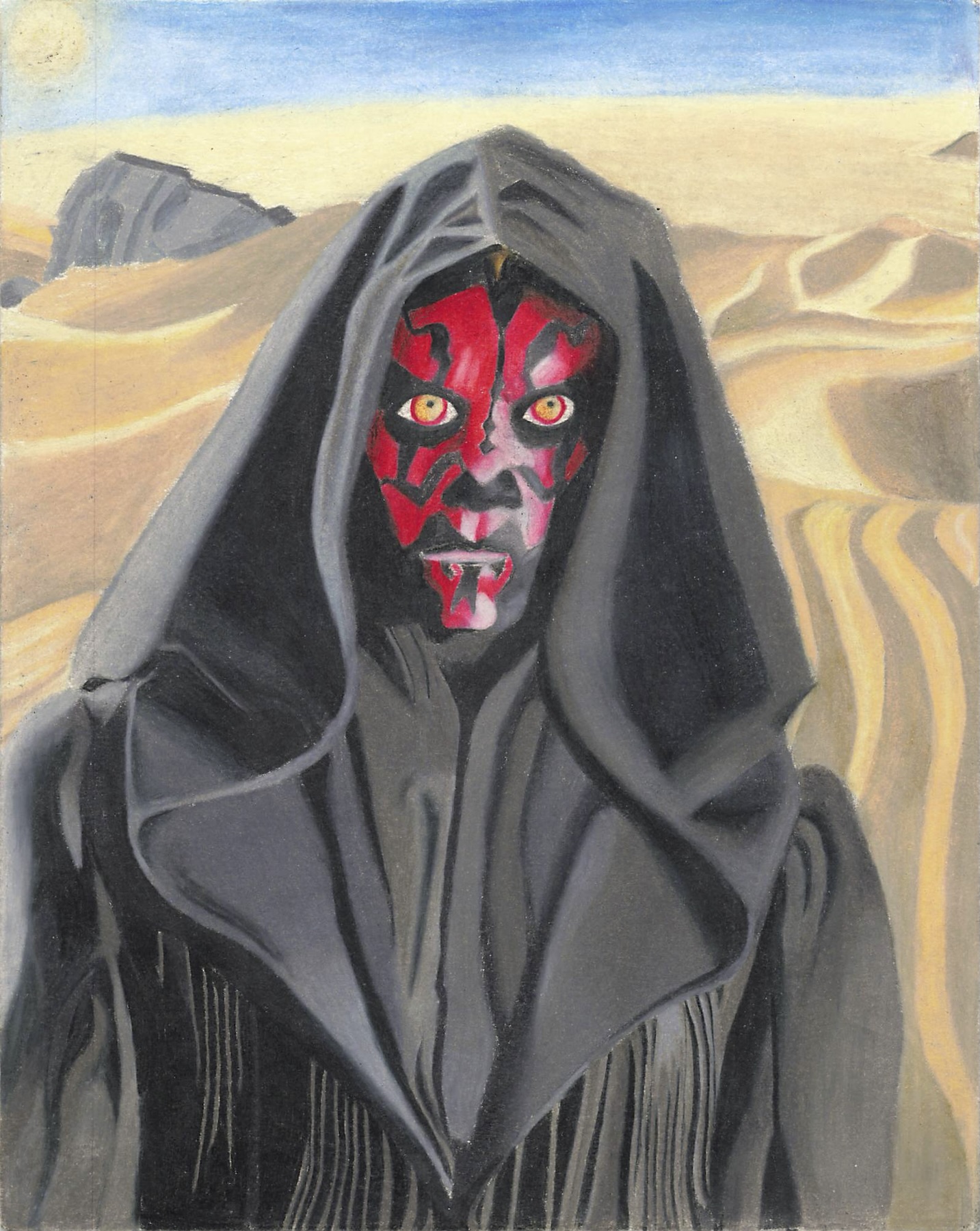 A Stalker in the Desert — original colored pencil drawing by Sam Potozkin